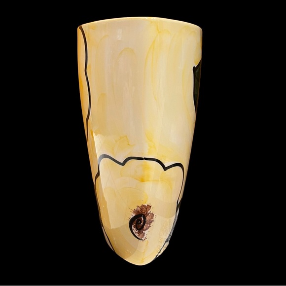 Vintage Secla Portugal Hand Painted Abstract Majolica Yellow Flower Vase 10” - Picture 6 of 7